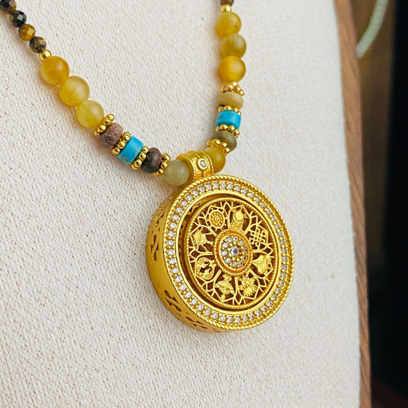 Kugličasti lanac s privjeskom od 18K zlata, geometrijski oblik, pastoralni stil, unisex