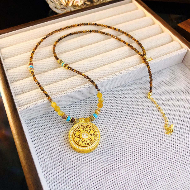 Kugličasti lanac s privjeskom od 18K zlata, geometrijski oblik, pastoralni stil, unisex