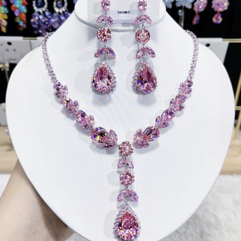 Set ogrlice i naušnica sa cirkonima i kristalima, elektroplatinirani lanac ključne kosti, bakreni privjesak, originalni cvjetni dizajn