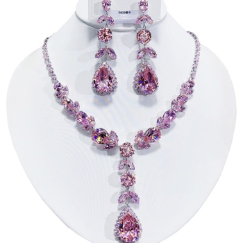 Set ogrlice i naušnica sa cirkonima i kristalima, elektroplatinirani lanac ključne kosti, bakreni privjesak, originalni cvjetni dizajn