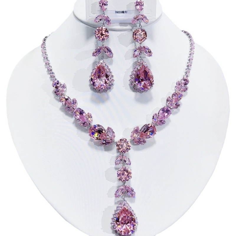 Set ogrlice i naušnica sa cirkonima i kristalima, elektroplatinirani lanac ključne kosti, bakreni privjesak, originalni cvjetni dizajn