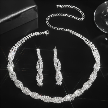 Damski set ogrlice i naušnica s rhinestones – dijamantni sjaj, običan lanac