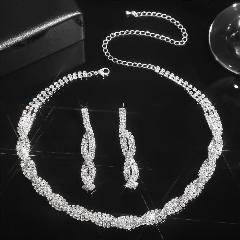 Damski set ogrlice i naušnica s rhinestones – dijamantni sjaj, običan lanac
