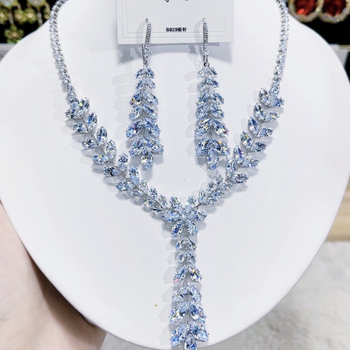 Set colier și cercei cu zirconiu, motif de grâu, pandantiv din cupru, lanț pentru claviculă, primăvara 2024