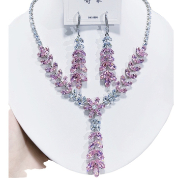 Set colier și cercei cu zirconiu, motif de grâu, pandantiv din cupru, lanț pentru claviculă, primăvara 2024