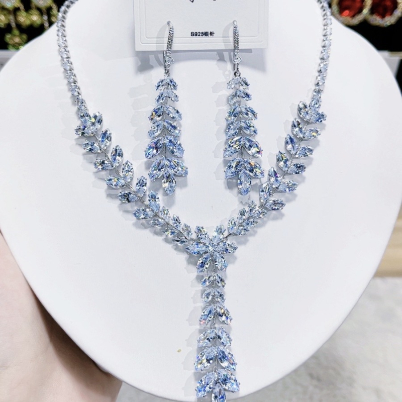 Set colier și cercei cu zirconiu, motif de grâu, pandantiv din cupru, lanț pentru claviculă, primăvara 2024