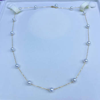 Ogrlica Saint Grace Jewelry s prirodnim slatkovodnim biserima, 5–6 mm savršeni okrugli biseri, 18k zlato