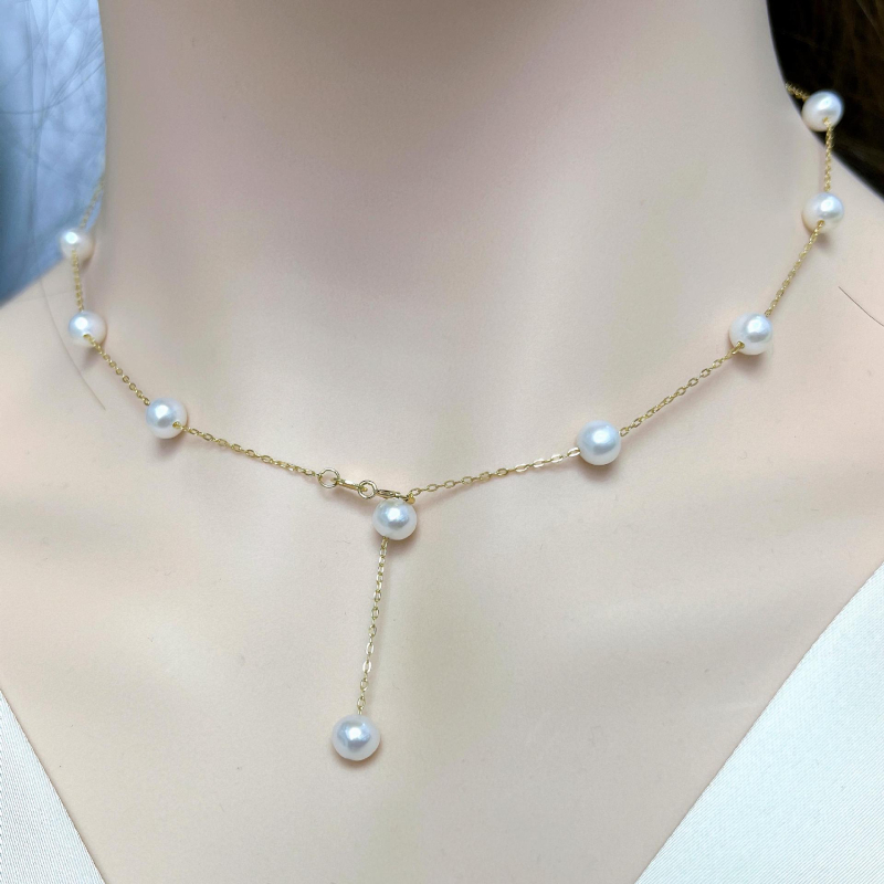 Ogrlica Saint Grace Jewelry s prirodnim slatkovodnim biserima, 5–6 mm savršeni okrugli biseri, 18k zlato