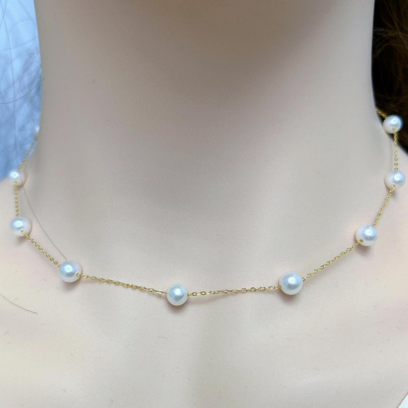 Ogrlica Saint Grace Jewelry s prirodnim slatkovodnim biserima, 5–6 mm savršeni okrugli biseri, 18k zlato