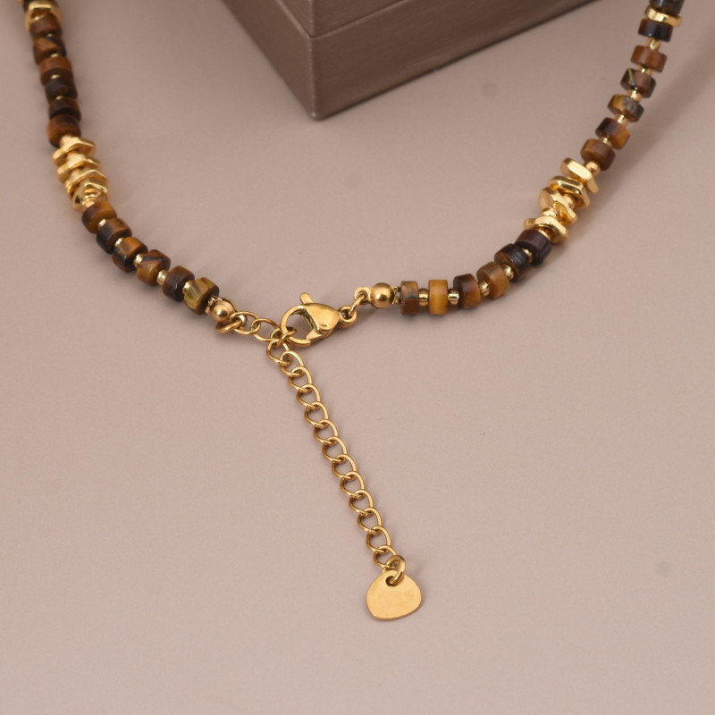 Ogrlica s perlama i privjeskom od tigrovog oka, O-lanac, inlay, unisex