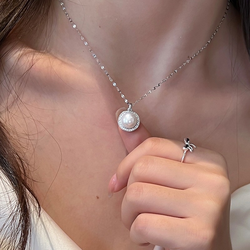 Nakit od 925 sterling srebra s okruglom prirodnim perlom i dijamantom – za žene, lanac ključne kosti, elegantan lagani luksuz N7257
