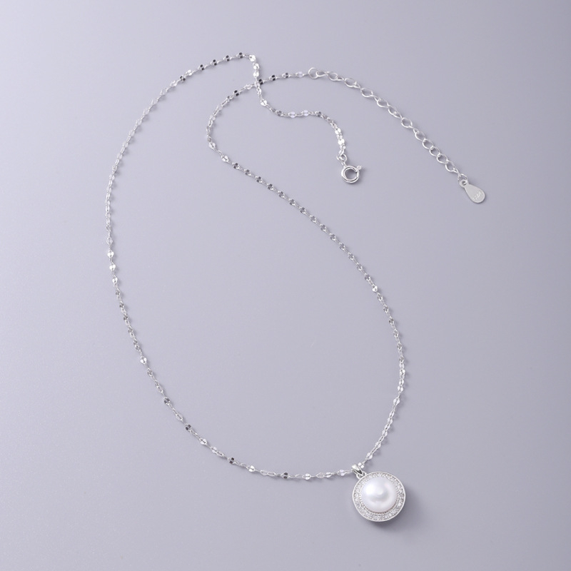 Nakit od 925 sterling srebra s okruglom prirodnim perlom i dijamantom – za žene, lanac ključne kosti, elegantan lagani luksuz N7257