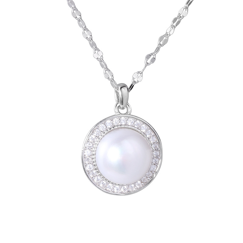 Nakit od 925 sterling srebra s okruglom prirodnim perlom i dijamantom – za žene, lanac ključne kosti, elegantan lagani luksuz N7257