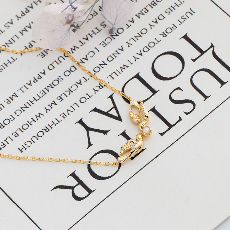 Ogrlica Dunli Jewelry s majčinom bisernom školjkom, elektroplating, motiv ptice, lanac križanja