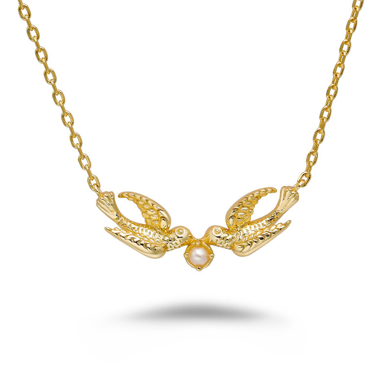 Ogrlica Dunli Jewelry s majčinom bisernom školjkom, elektroplating, motiv ptice, lanac križanja