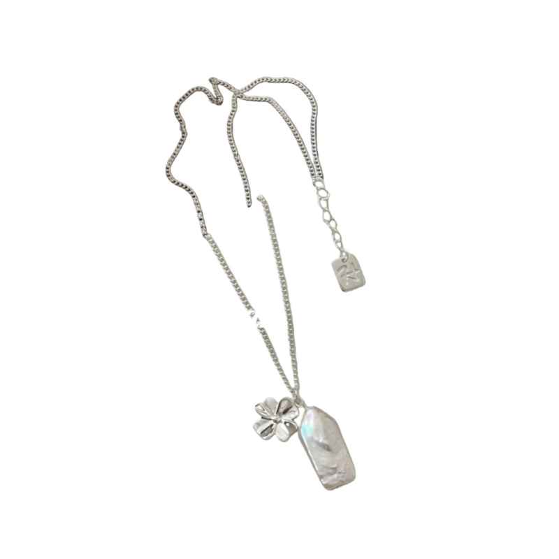 Colier cu pandantiv în formă de floare din argint 925, lanț șarpe, design multistrat