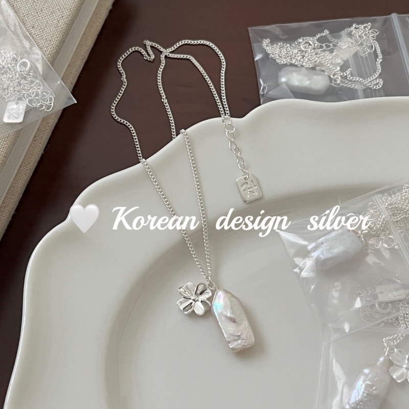 Colier cu pandantiv în formă de floare din argint 925, lanț șarpe, design multistrat