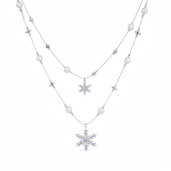 Colier cu ful de zăpadă, perle cu două straturi, argint 925, lanț normal, primăvara 2025, stil lux ușor