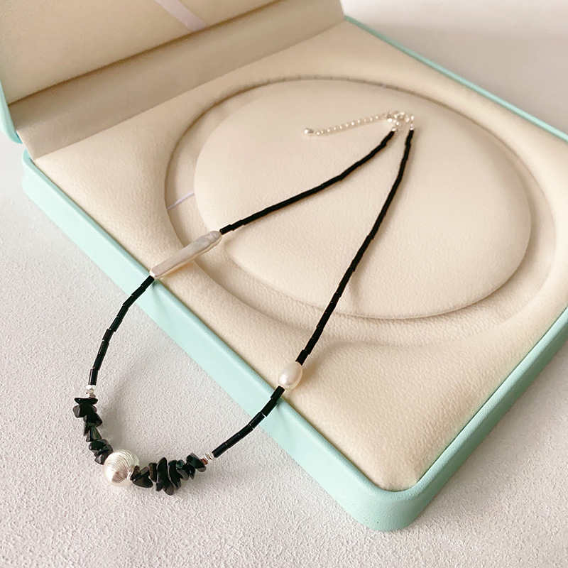 Ogrlica s brušenim bakrenim kuglicama, nepravilne oniks barokne kultivirane perle, ručno izrađena