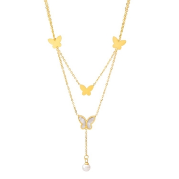 Nakit od titanske čeljusti s leptiricom i perljom, dvostruki sloj, 5 g, unisex, original dizajn