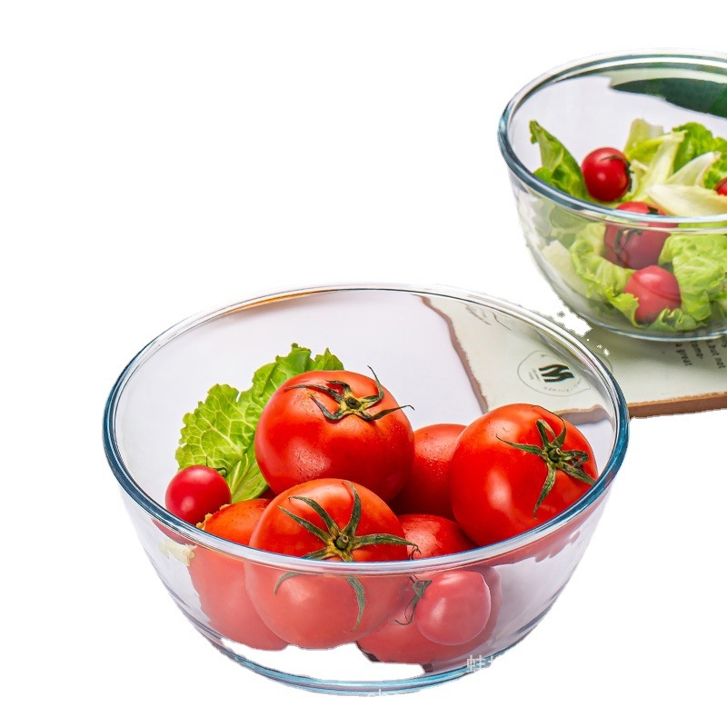 Staklena zdjela za miješanje – otporna na visoke temperature, mikrovalna sigurna, okrugla, moderan minimalistički dizajn; pogodna za mijesanje tijesta, fermentaciju i pečenje