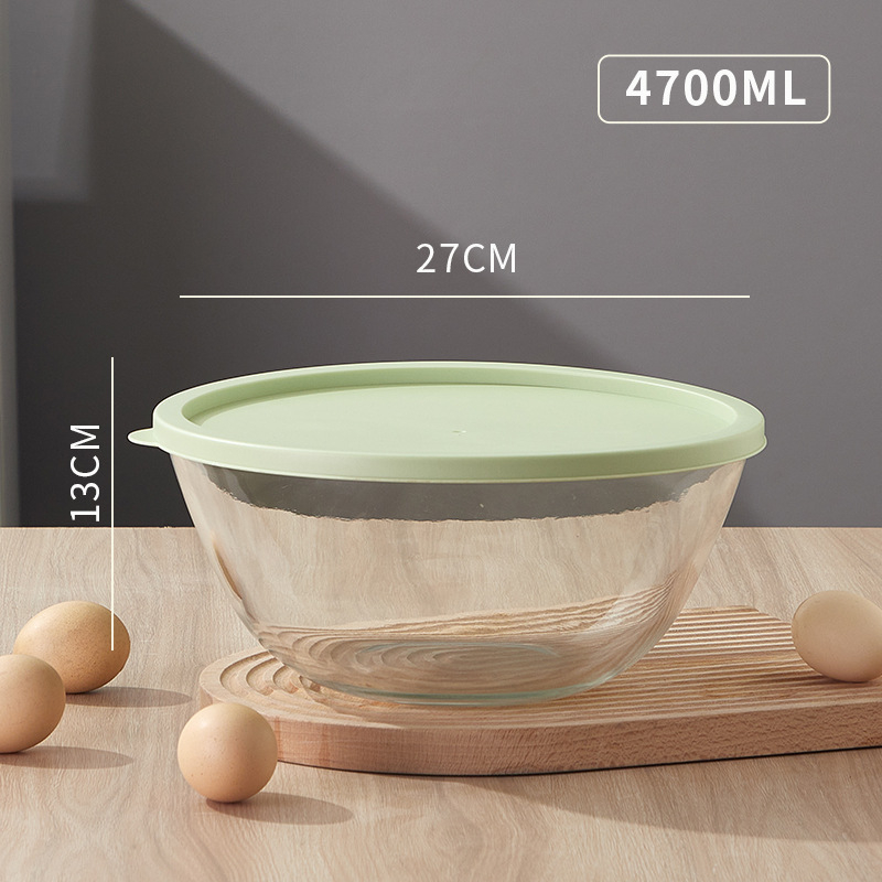 Staklena zdjela za miješanje – otporna na visoke temperature, mikrovalna sigurna, okrugla, moderan minimalistički dizajn; pogodna za mijesanje tijesta, fermentaciju i pečenje