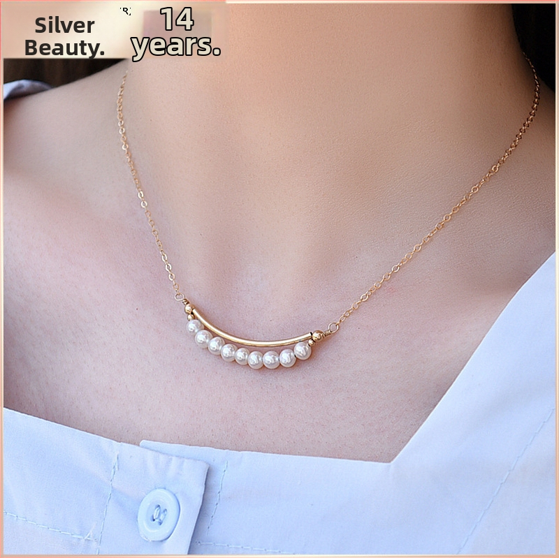 Ogrlica od srebra 925 s privjeskom osmijeha od baroknih školjki, geometrijski stil, križni lanac