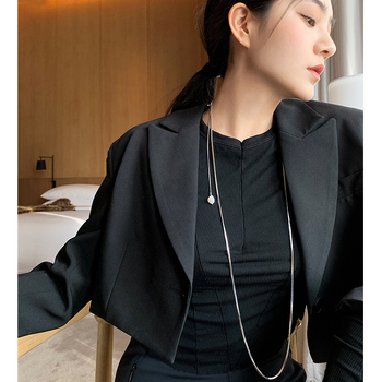 Colier din oțel inoxidabil, lanț lung multi-strat, cu pandant din perlă naturală