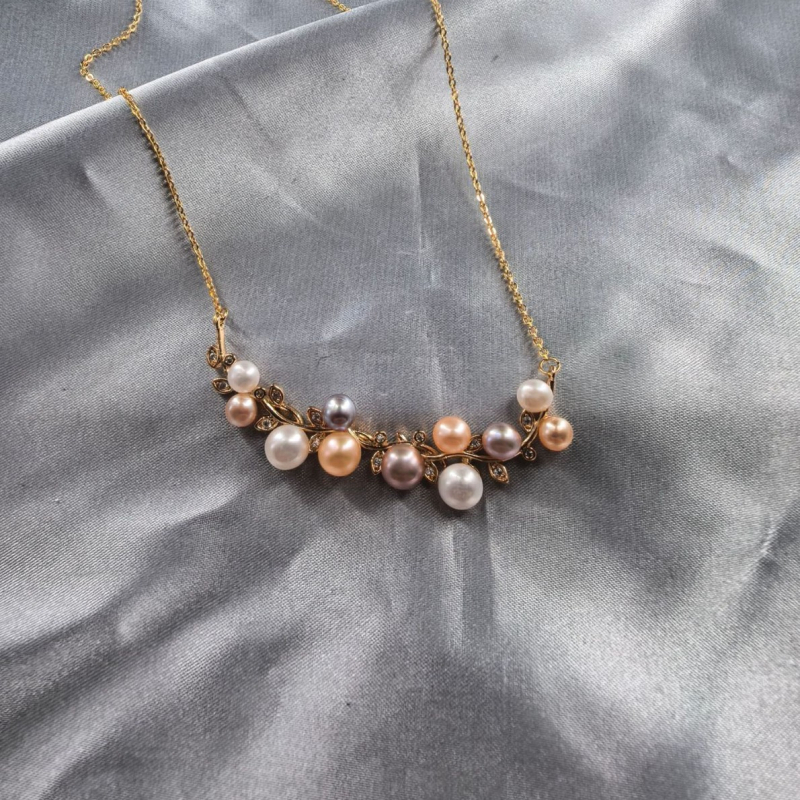 Viseći privjesak od sladkovodne biserne perle, klasični dizajn leptira i cvijeta, pozlaćeno 14K