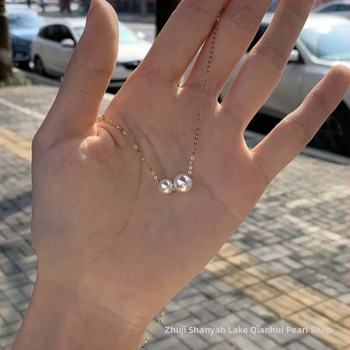 Chie Pearl Freshwater Akoya — огърлица с висулка в 18K злато, кръгла перла с двойна мъниста