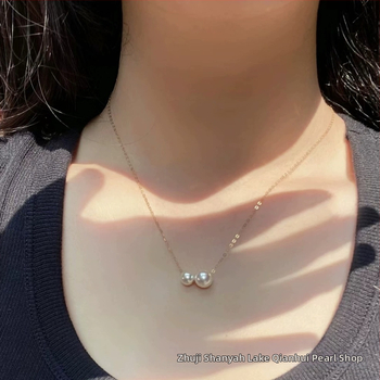 Chie Pearl Freshwater Akoya — огърлица с висулка в 18K злато, кръгла перла с двойна мъниста