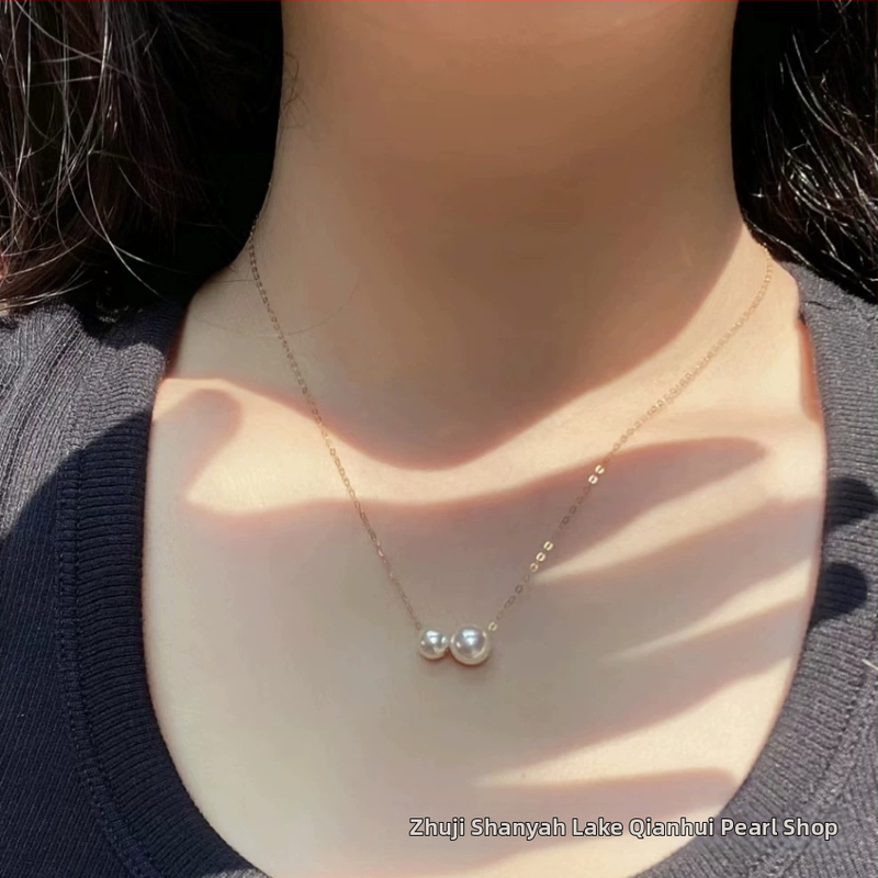 Chie Pearl Freshwater Akoya — огърлица с висулка в 18K злато, кръгла перла с двойна мъниста