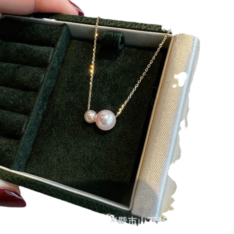 Chie Pearl Freshwater Akoya — огърлица с висулка в 18K злато, кръгла перла с двойна мъниста