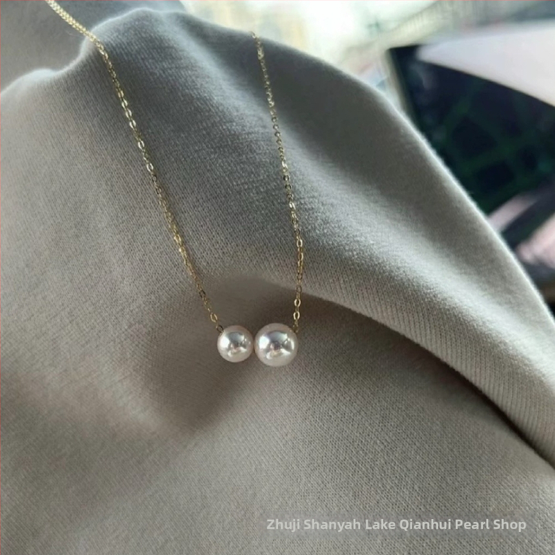 Chie Pearl Freshwater Akoya — огърлица с висулка в 18K злато, кръгла перла с двойна мъниста