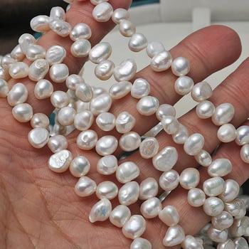 6-7 mm perle s tri rupe, dvostrano sjajne Barokne oblike, prirodne slatkovodne biserne perle, bijele, slobodne perlice za ogrlicu – poluproizvod