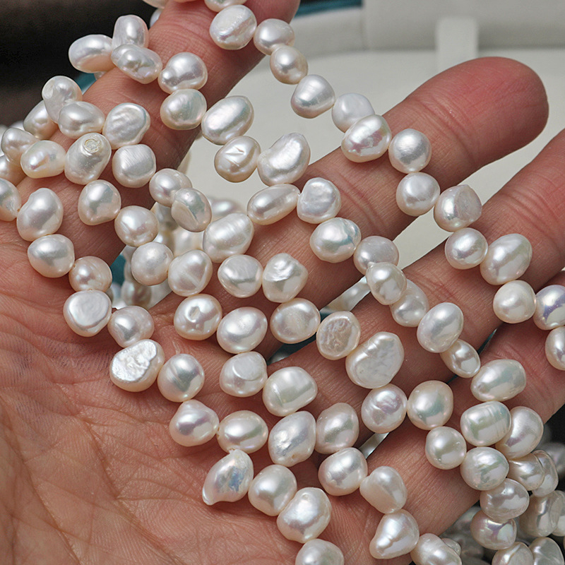 6-7 mm perle s tri rupe, dvostrano sjajne Barokne oblike, prirodne slatkovodne biserne perle, bijele, slobodne perlice za ogrlicu – poluproizvod