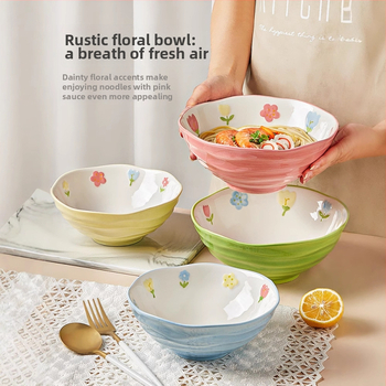 Porcelanska zdjela za juhu s cvjetnim uzorkom, okrugla, pogodna za mikrovalnu pećnicu, podglazirana površina