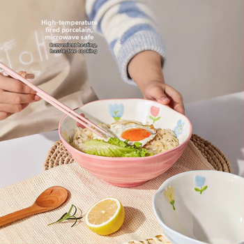 Porcelanska zdjela za juhu s cvjetnim uzorkom, okrugla, pogodna za mikrovalnu pećnicu, podglazirana površina