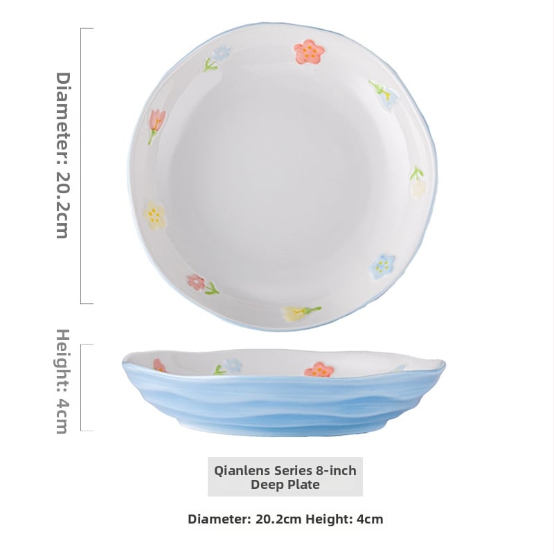 Porcelanska zdjela za juhu s cvjetnim uzorkom, okrugla, pogodna za mikrovalnu pećnicu, podglazirana površina