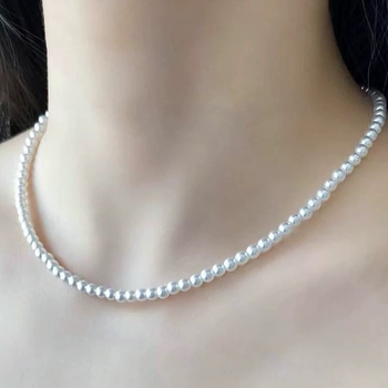 Ogrlica od slatkovodnih bisera, okrugle perle 3-4 mm, bijele, duljina 41-50 cm, srebrni lanac 925, elegantan minimalistički stil