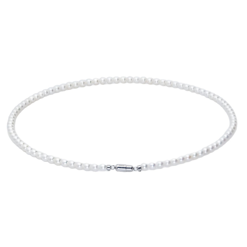 Ogrlica od slatkovodnih bisera, okrugle perle 3-4 mm, bijele, duljina 41-50 cm, srebrni lanac 925, elegantan minimalistički stil