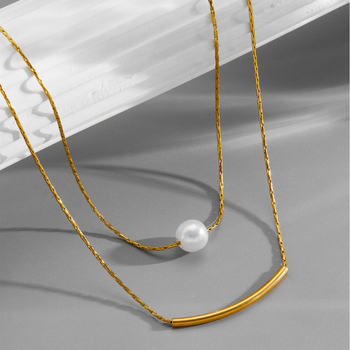 Višeslojna ogrlica od titan čelika s geometrijskim minimalističkim dizajnom, obican lanac