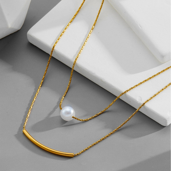 Višeslojna ogrlica od titan čelika s geometrijskim minimalističkim dizajnom, obican lanac