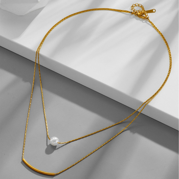 Višeslojna ogrlica od titan čelika s geometrijskim minimalističkim dizajnom, obican lanac