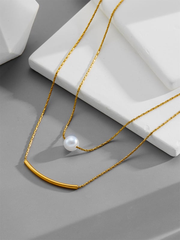 Višeslojna ogrlica od titan čelika s geometrijskim minimalističkim dizajnom, obican lanac