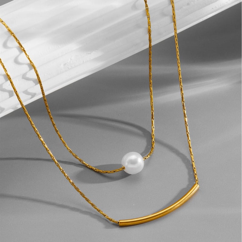 Višeslojna ogrlica od titan čelika s geometrijskim minimalističkim dizajnom, obican lanac