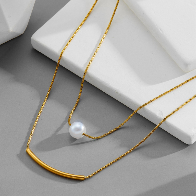 Višeslojna ogrlica od titan čelika s geometrijskim minimalističkim dizajnom, obican lanac