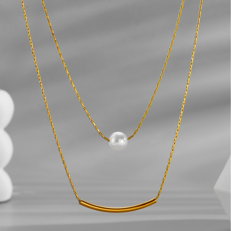 Višeslojna ogrlica od titan čelika s geometrijskim minimalističkim dizajnom, obican lanac