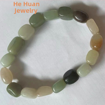 Nefrito karoliukų apyrankė - natūralus nerafinuotas akmuo, vienos kilpos, unisex