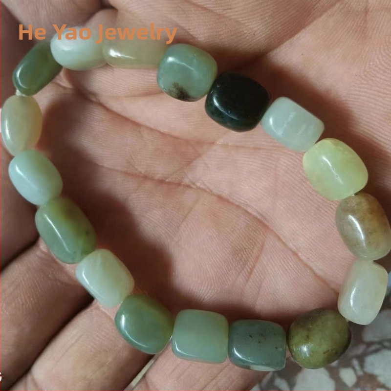 Nefrito karoliukų apyrankė - natūralus nerafinuotas akmuo, vienos kilpos, unisex